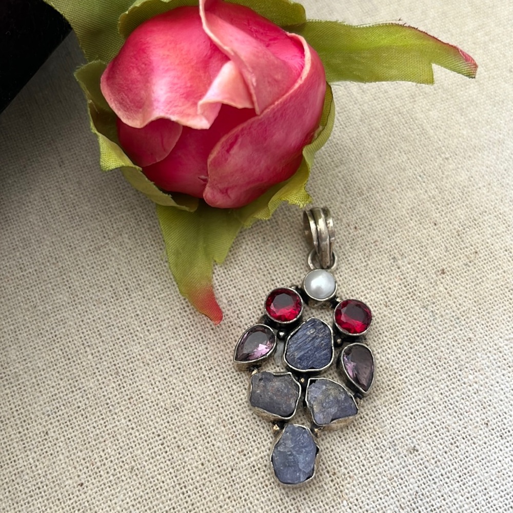 Kyanite, amethyst, rubelite pendant